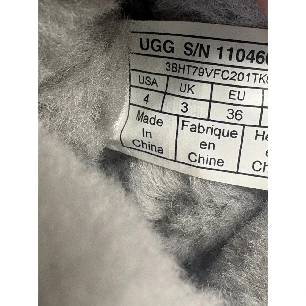 Ugg Boots Kids Girls Size 4 Gray Sequins Sherpa Lined Side Zip